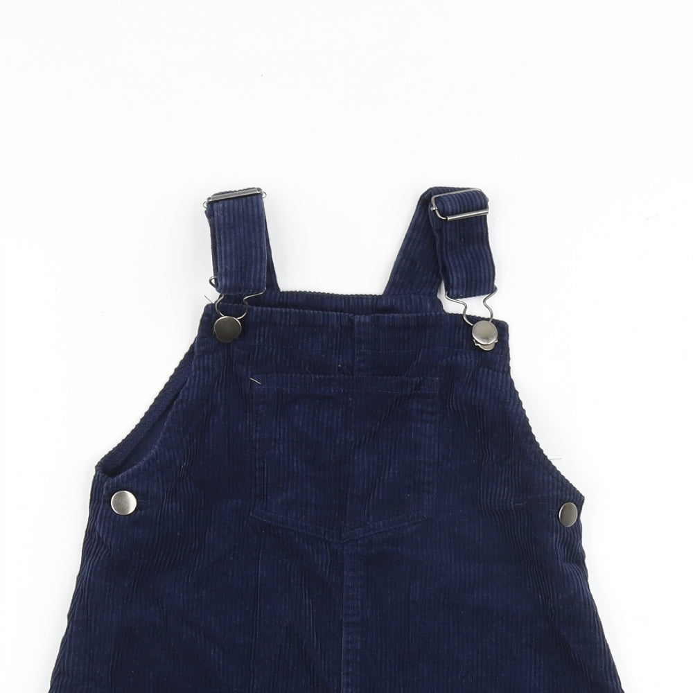 Nutmeg Girls Blue 100% Cotton Pinafore/Dungaree Dress Size 6-7 Years Square Neck Buckle