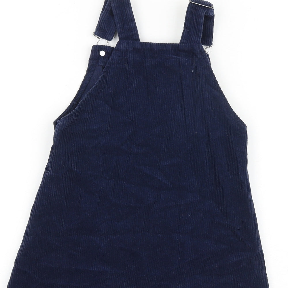 Nutmeg Girls Blue 100% Cotton Pinafore/Dungaree Dress Size 6-7 Years Square Neck Buckle