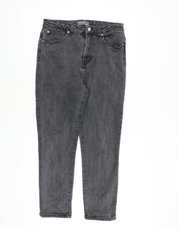 Denim & Co. Womens Grey Cotton Tapered Jeans Size 14 L27 in Regular Zip