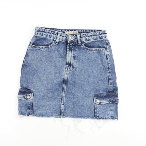 Denim & Co. Womens Blue Cotton Cargo Skirt Size 10 Zip