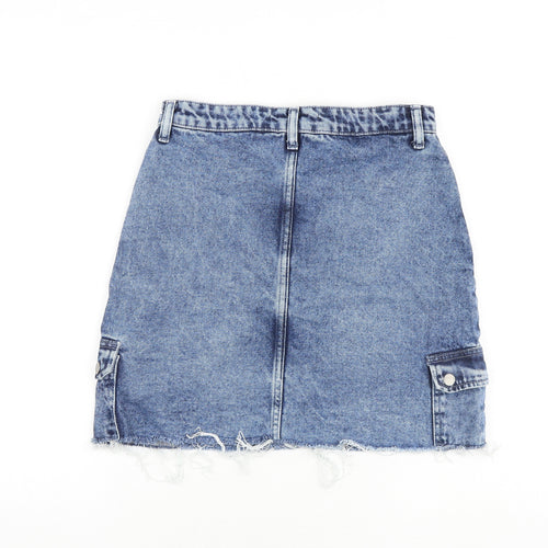 Denim & Co. Womens Blue Cotton Cargo Skirt Size 10 Zip