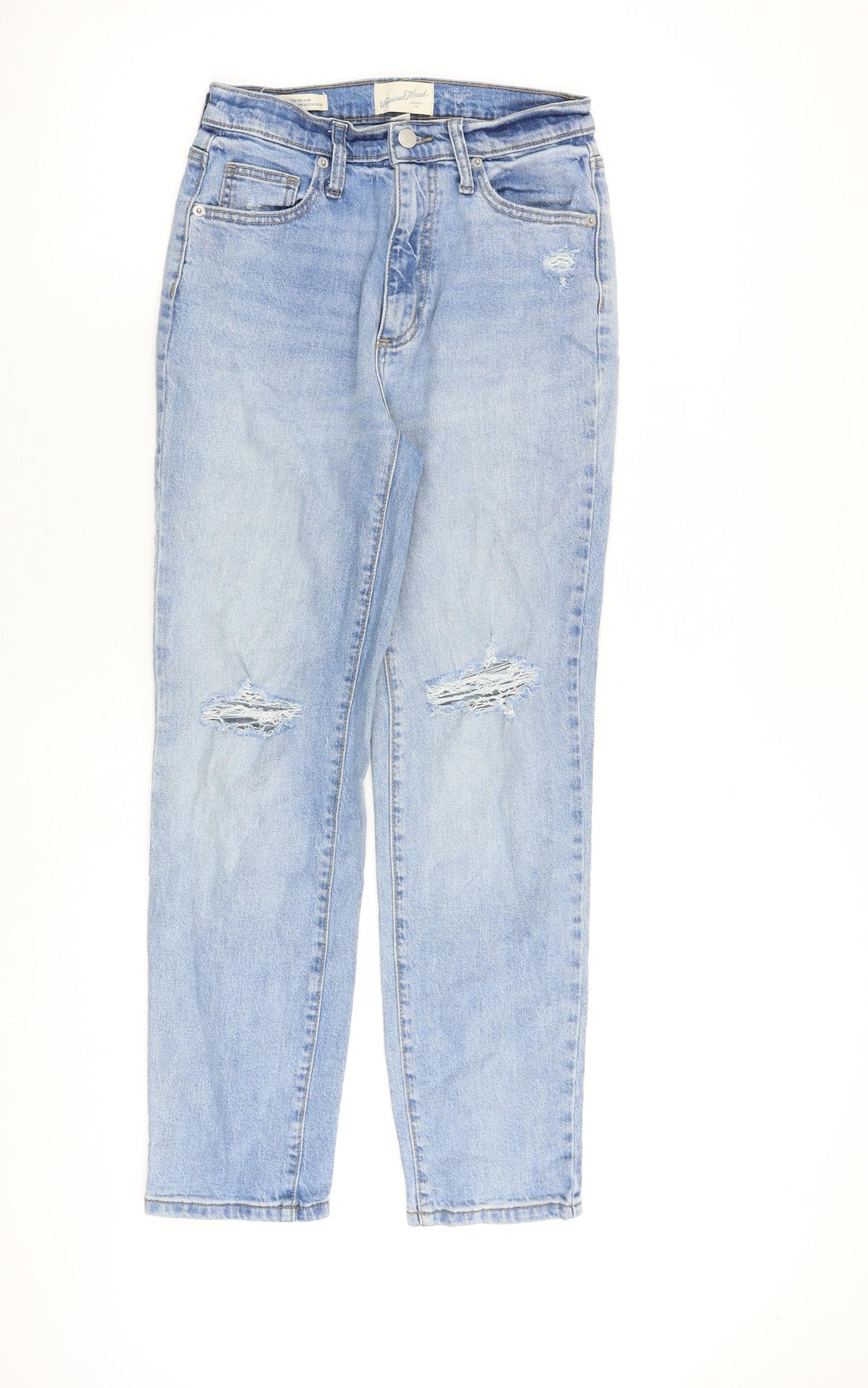 Universal Thread Womens Blue Cotton Straight Jeans Size 26 in L28 in Regular Zip