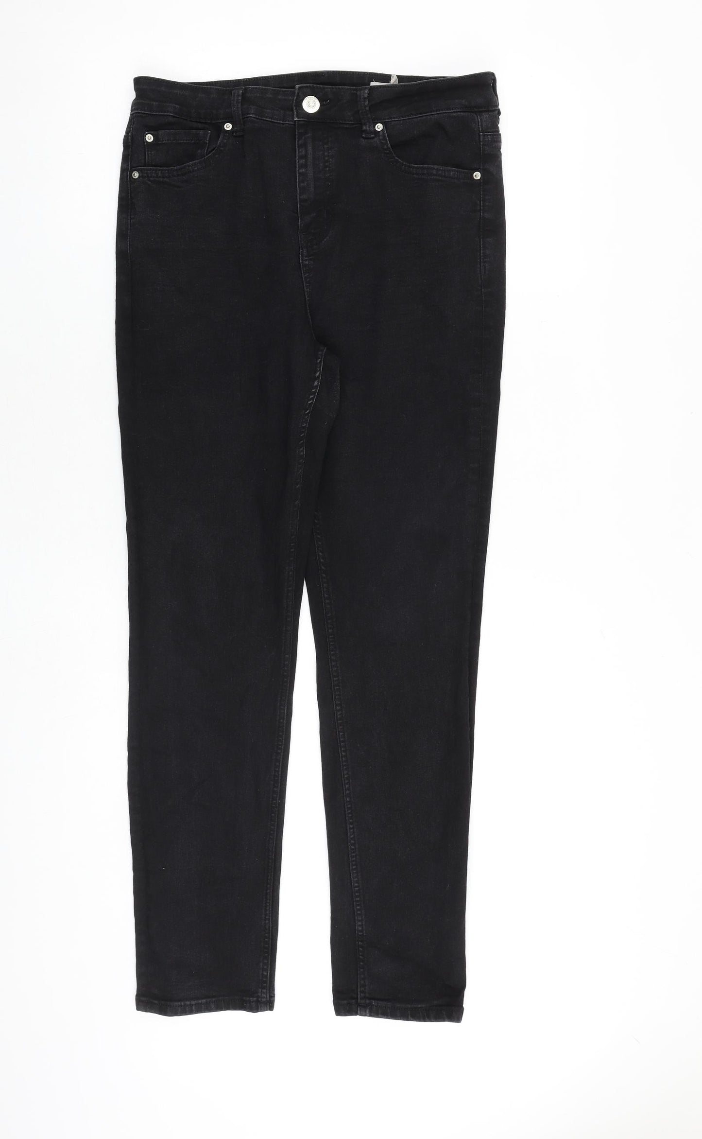 Marks and Spencer Womens Black Cotton Skinny Jeans Size 14 L30 in Slim Zip