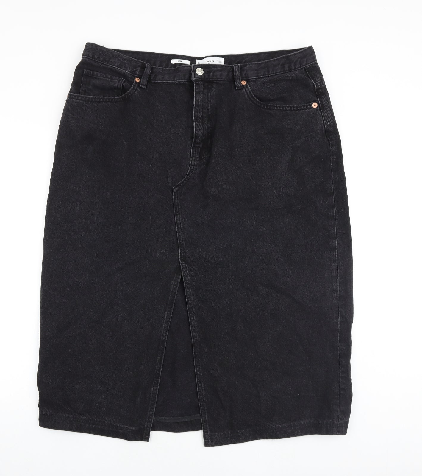 Mango Womens Black Cotton A-Line Skirt Size XL Zip