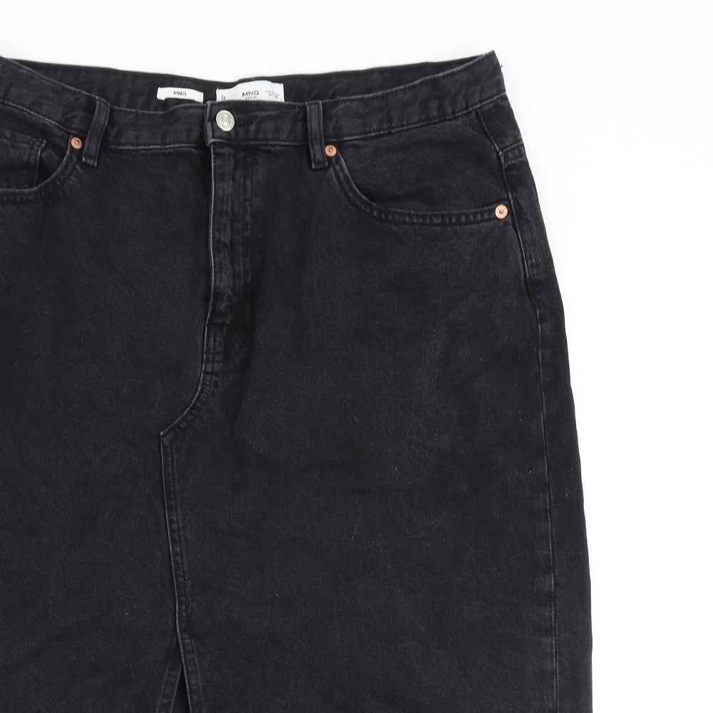 Mango Womens Black Cotton A-Line Skirt Size XL Zip