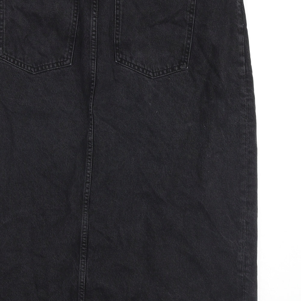 Mango Womens Black Cotton A-Line Skirt Size XL Zip