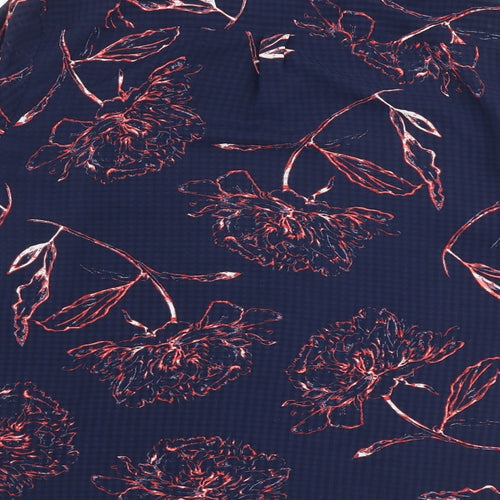 Classic Womens Blue Floral Polyester Basic Blouse Size 12 Collared