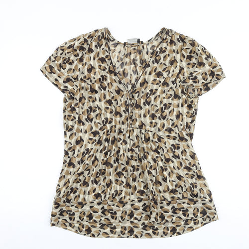 BCBGMAXAZRIA Womens Brown Geometric Polyester Basic Blouse Size S V-Neck