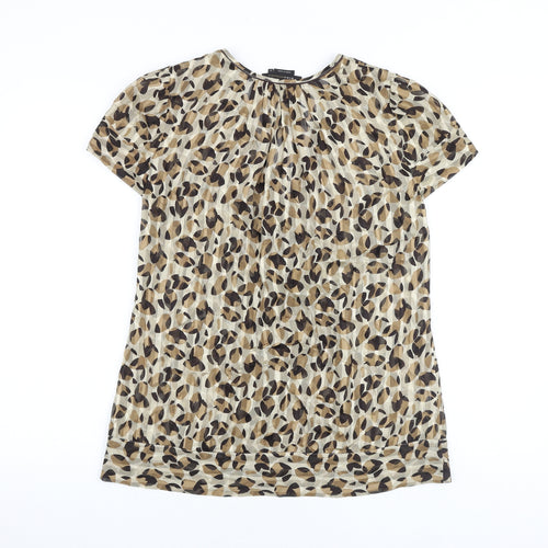 BCBGMAXAZRIA Womens Brown Geometric Polyester Basic Blouse Size S V-Neck