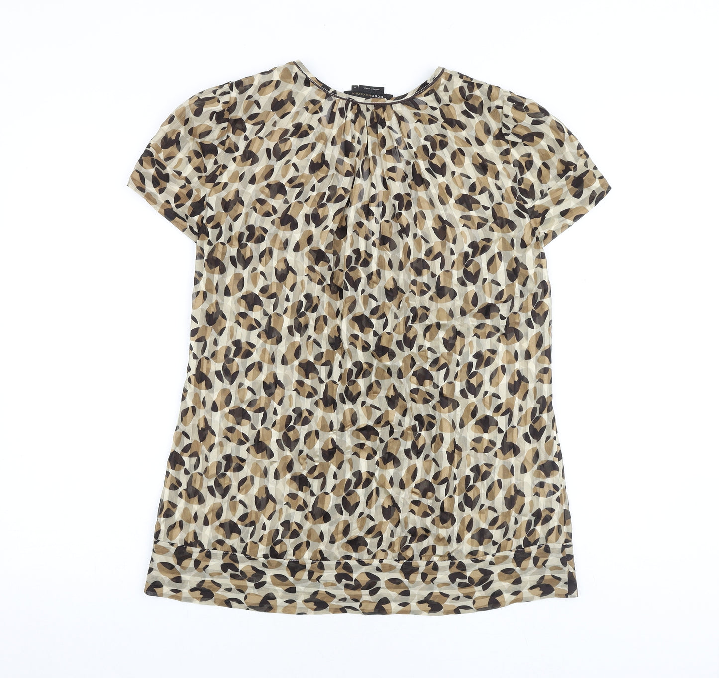 BCBGMAXAZRIA Womens Brown Geometric Polyester Basic Blouse Size S V-Neck