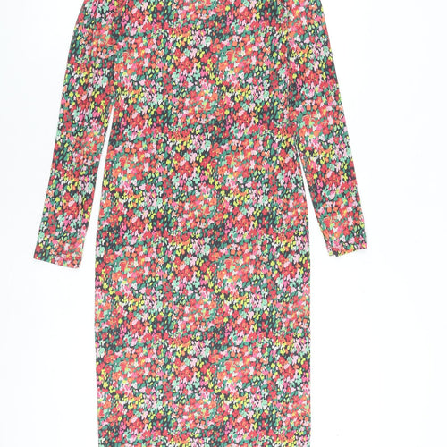 Pieces Womens Multicoloured Floral Polyester Shift Size XS Round Neck Pullover