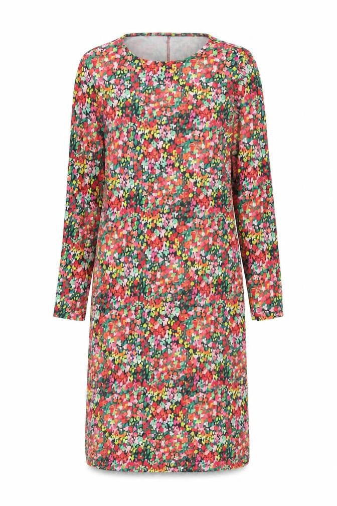 Front view of Pieces women’s multicoloured floral polyester shift, size XS, round neck pullover