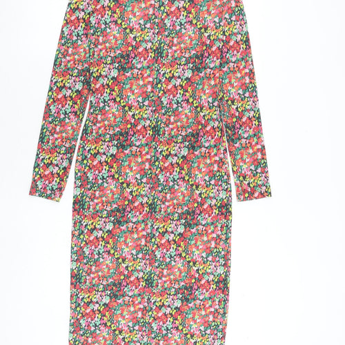 Pieces Womens Multicoloured Floral Polyester Shift Size XS Round Neck Pullover