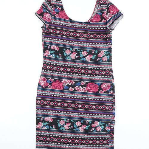 New Look Womens Multicoloured Geometric Viscose Shift Size 14 Scoop Neck Pullover