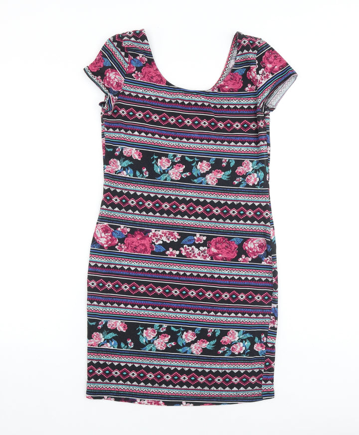 New Look Womens Multicoloured Geometric Viscose Shift Size 14 Scoop Neck Pullover