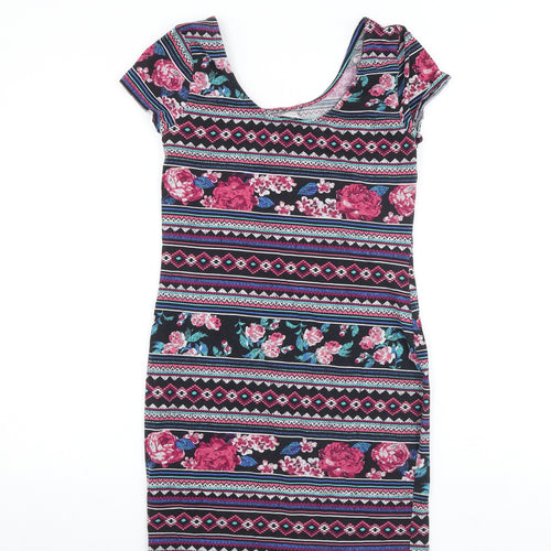 New Look Womens Multicoloured Geometric Viscose Shift Size 14 Scoop Neck Pullover