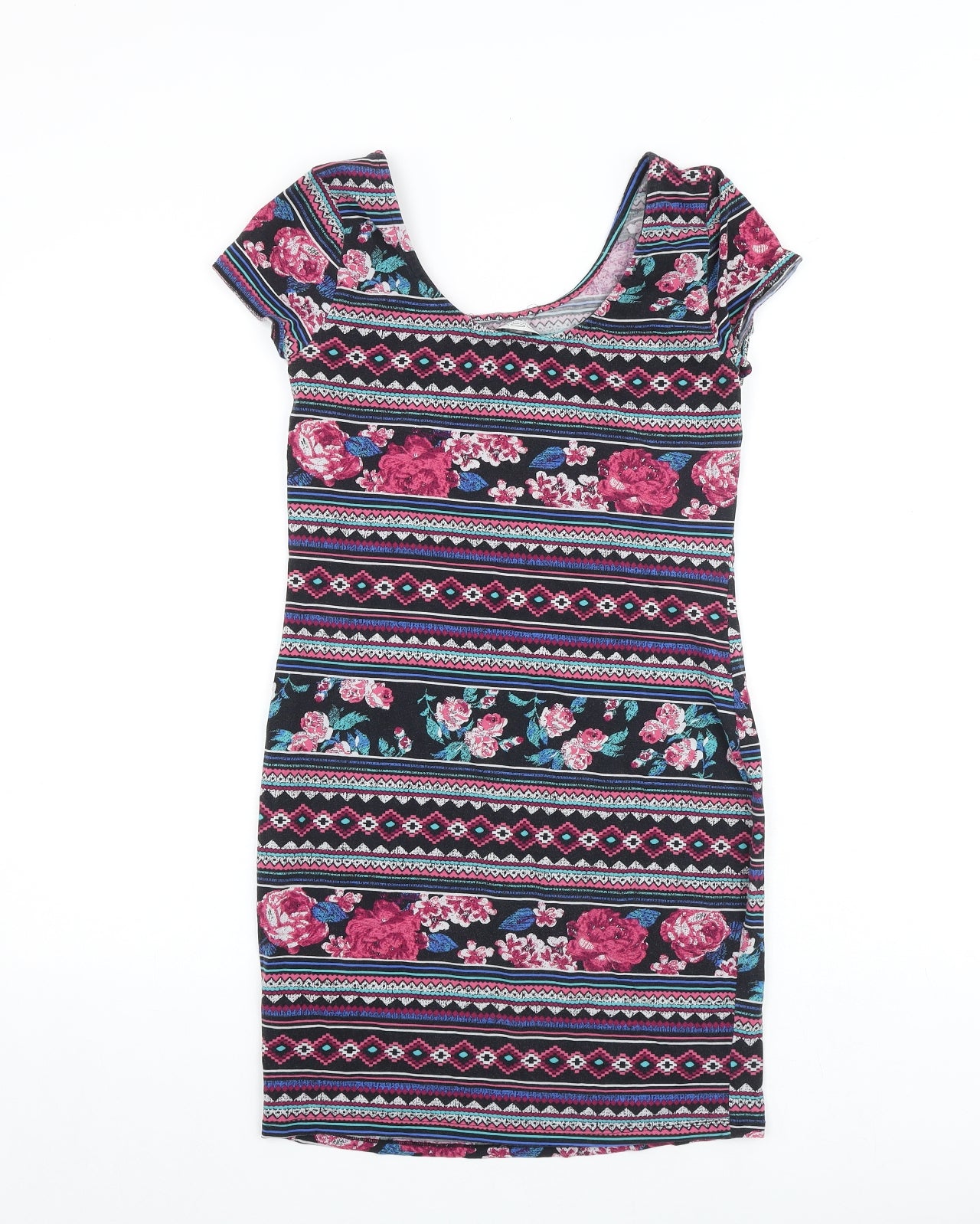 New Look Womens Multicoloured Geometric Viscose Shift Size 14 Scoop Neck Pullover