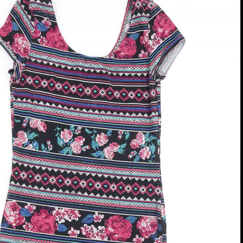 New Look Womens Multicoloured Geometric Viscose Shift Size 14 Scoop Neck Pullover