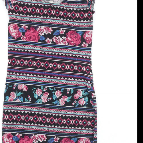 New Look Womens Multicoloured Geometric Viscose Shift Size 14 Scoop Neck Pullover