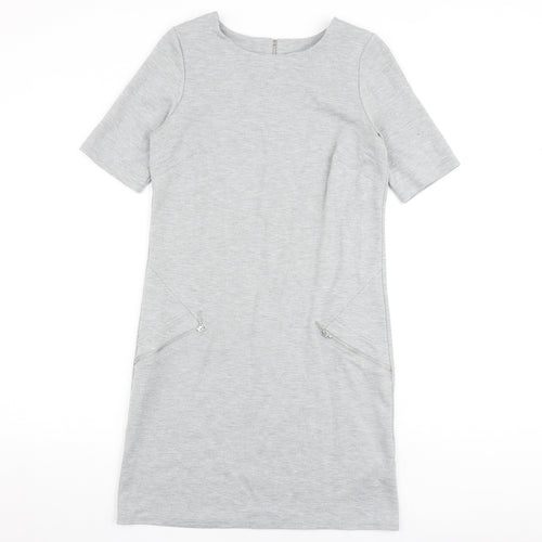 Wallis Womens Grey Polyester Shirt Dress Size 8 Round Neck Zip