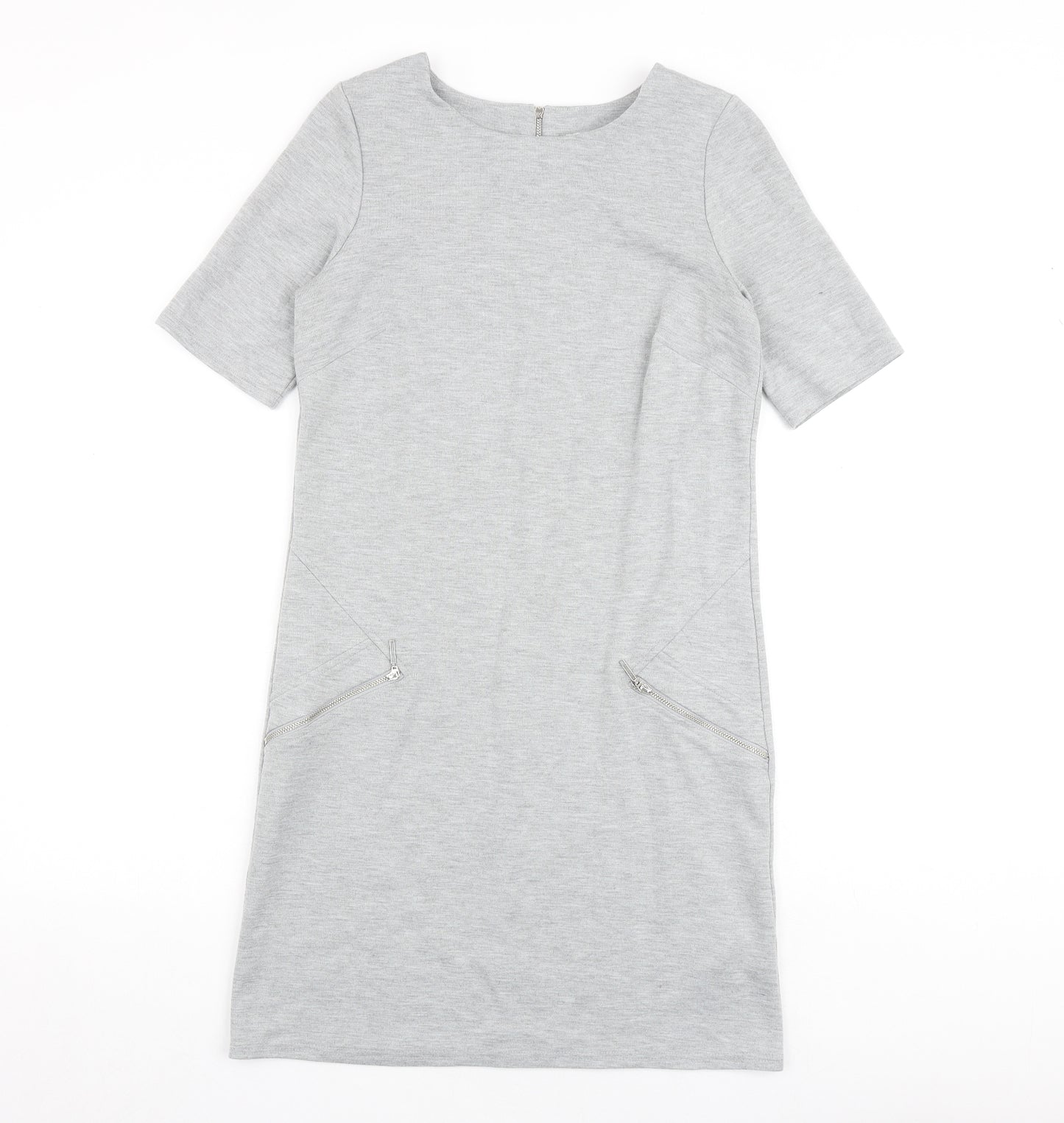 Wallis Womens Grey Polyester Shirt Dress Size 8 Round Neck Zip