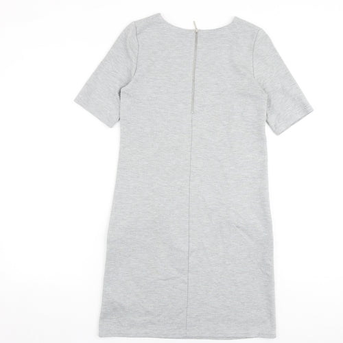 Wallis Womens Grey Polyester Shirt Dress Size 8 Round Neck Zip