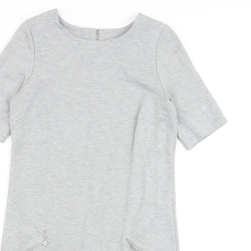 Wallis Womens Grey Polyester Shirt Dress Size 8 Round Neck Zip