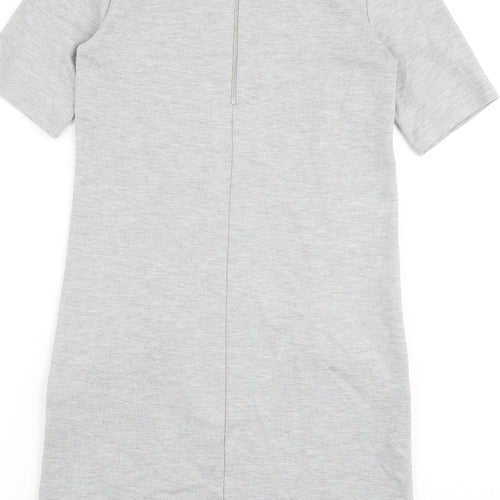 Wallis Womens Grey Polyester Shirt Dress Size 8 Round Neck Zip