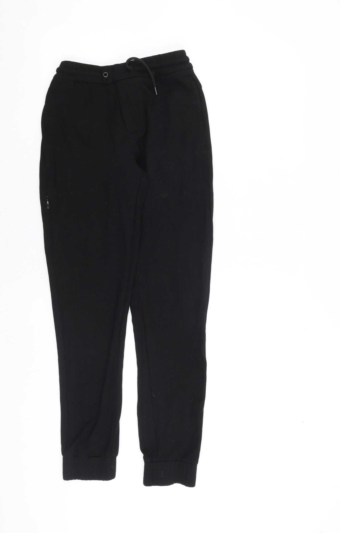 River Island Mens Black Geometric Cotton Jogger Trousers Size 28 in L30 in Regular Drawstring