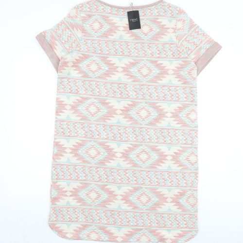 NEXT Womens Multicoloured Geometric Cotton T-Shirt Dress Size 16 Round Neck Pullover