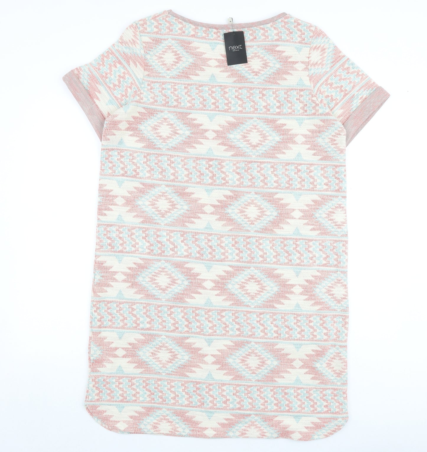 NEXT Womens Multicoloured Geometric Cotton T-Shirt Dress Size 16 Round Neck Pullover