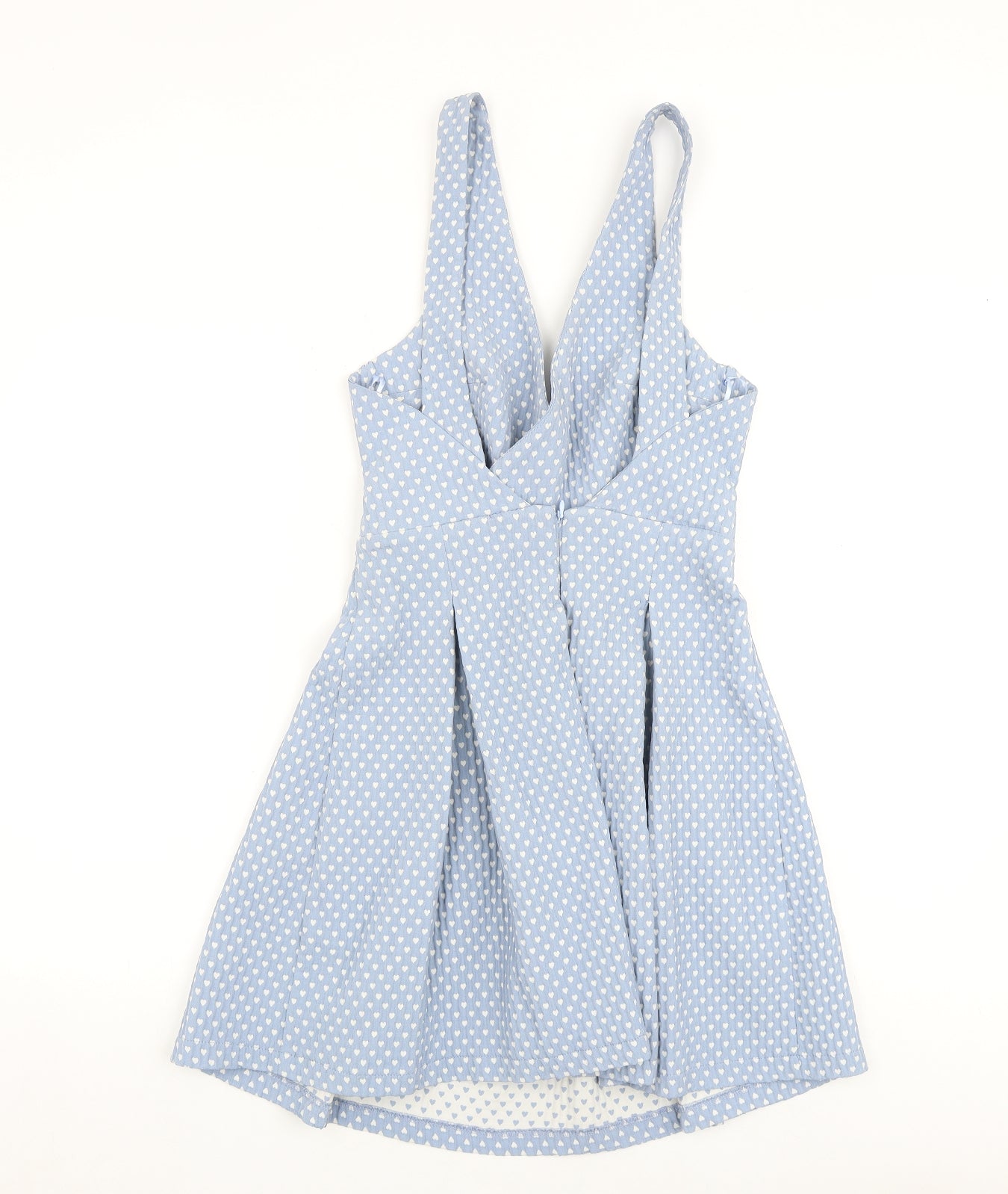 Zara Womens Blue Geometric Polyester A-Line Size M V-Neck Zip - Heart Print