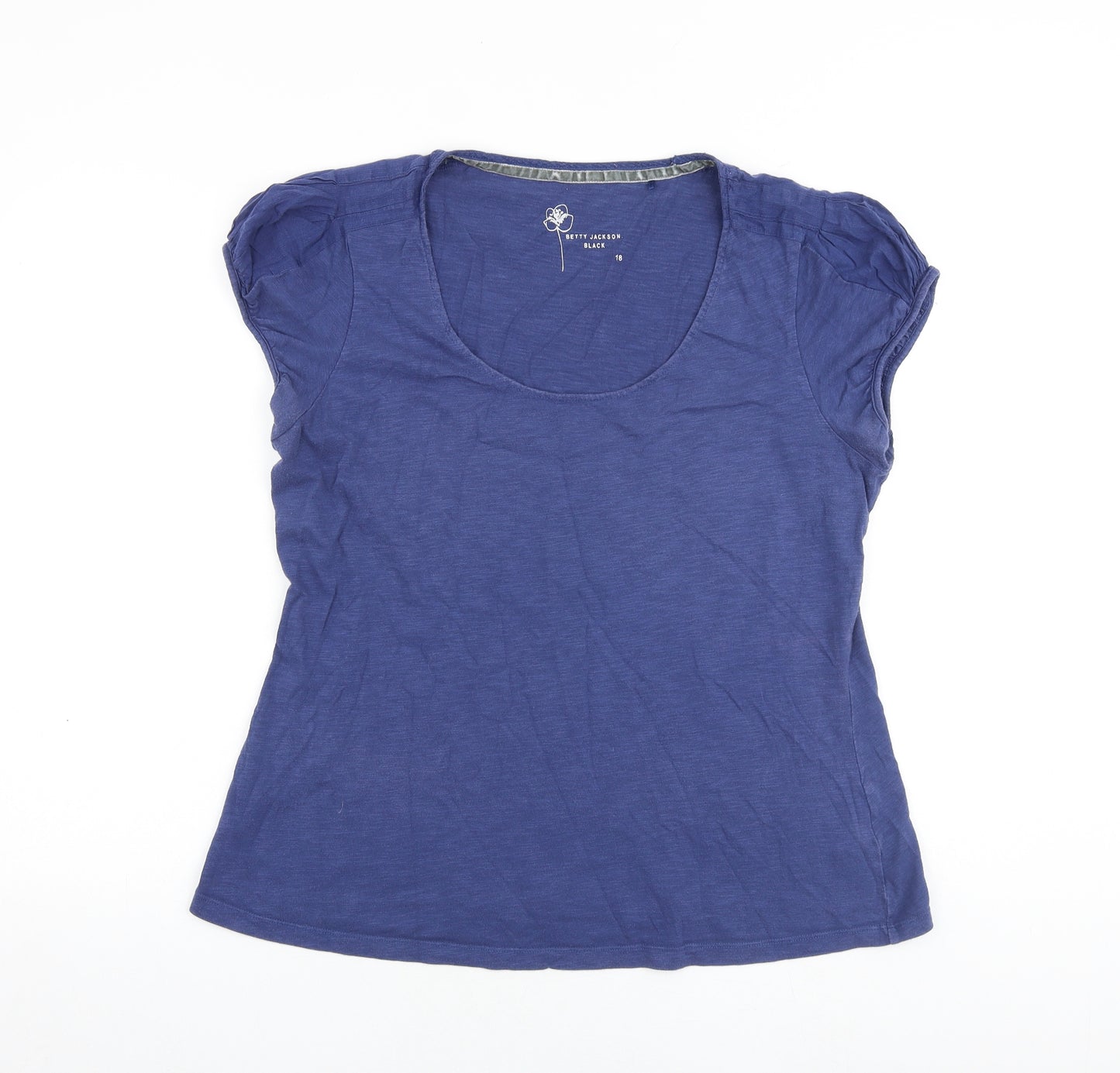 Betty Jackson Womens Blue 100% Cotton Basic T-Shirt Size 18 Scoop Neck