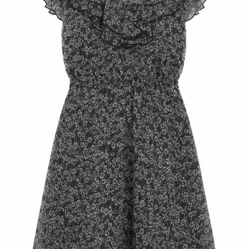 Billie Blossom Womens Black Geometric Polyester A-Line Size 6 V-Neck Zip
