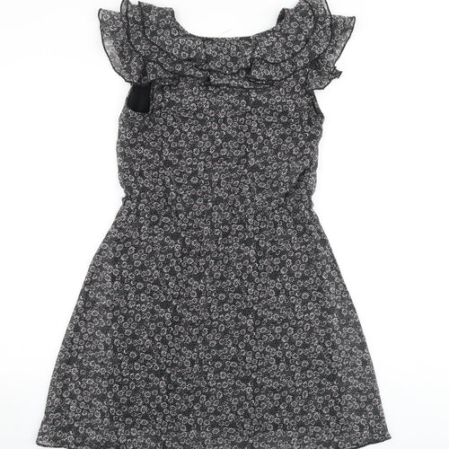 Billie Blossom Womens Black Geometric Polyester A-Line Size 6 V-Neck Zip