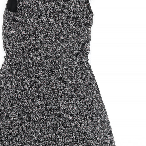 Billie Blossom Womens Black Geometric Polyester A-Line Size 6 V-Neck Zip