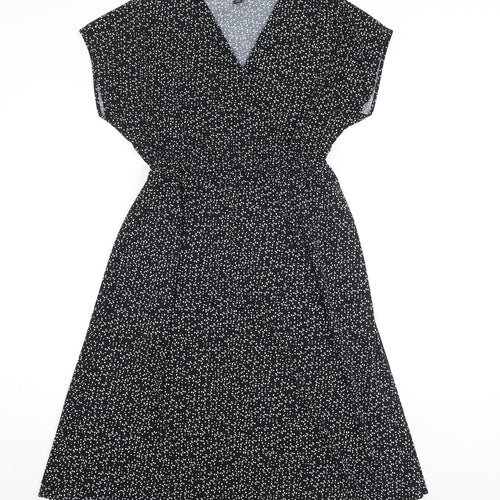 Uniqlo Womens Black Geometric Polyester A-Line Size XS V-Neck Pullover