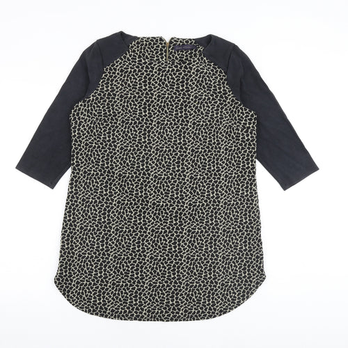 Marks and Spencer Womens Black Geometric Polyester A-Line Size 14 Round Neck Zip