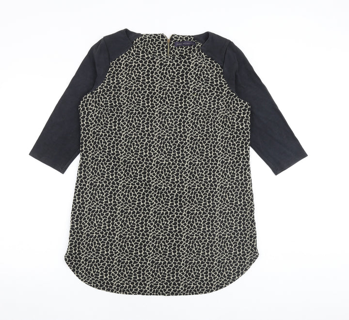 Marks and Spencer Womens Black Geometric Polyester A-Line Size 14 Round Neck Zip