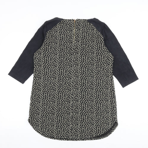 Marks and Spencer Womens Black Geometric Polyester A-Line Size 14 Round Neck Zip