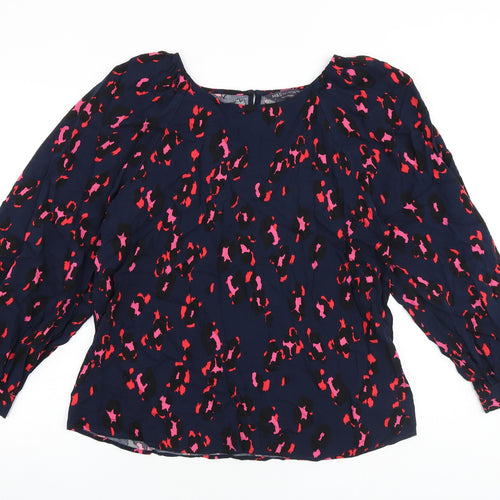 Marks and Spencer Womens Multicoloured Geometric Viscose Basic Blouse Size 12 Round Neck