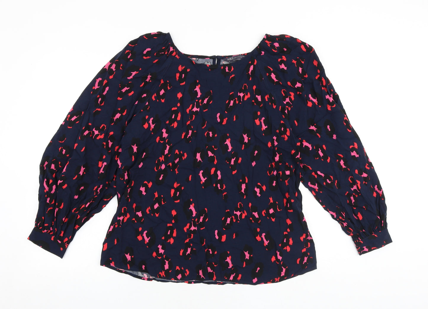Marks and Spencer Womens Multicoloured Geometric Viscose Basic Blouse Size 12 Round Neck