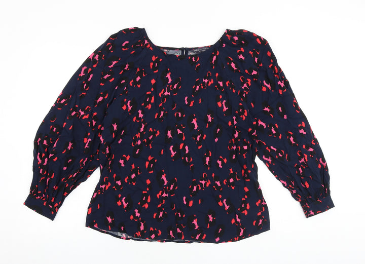 Marks and Spencer Womens Multicoloured Geometric Viscose Basic Blouse Size 12 Round Neck