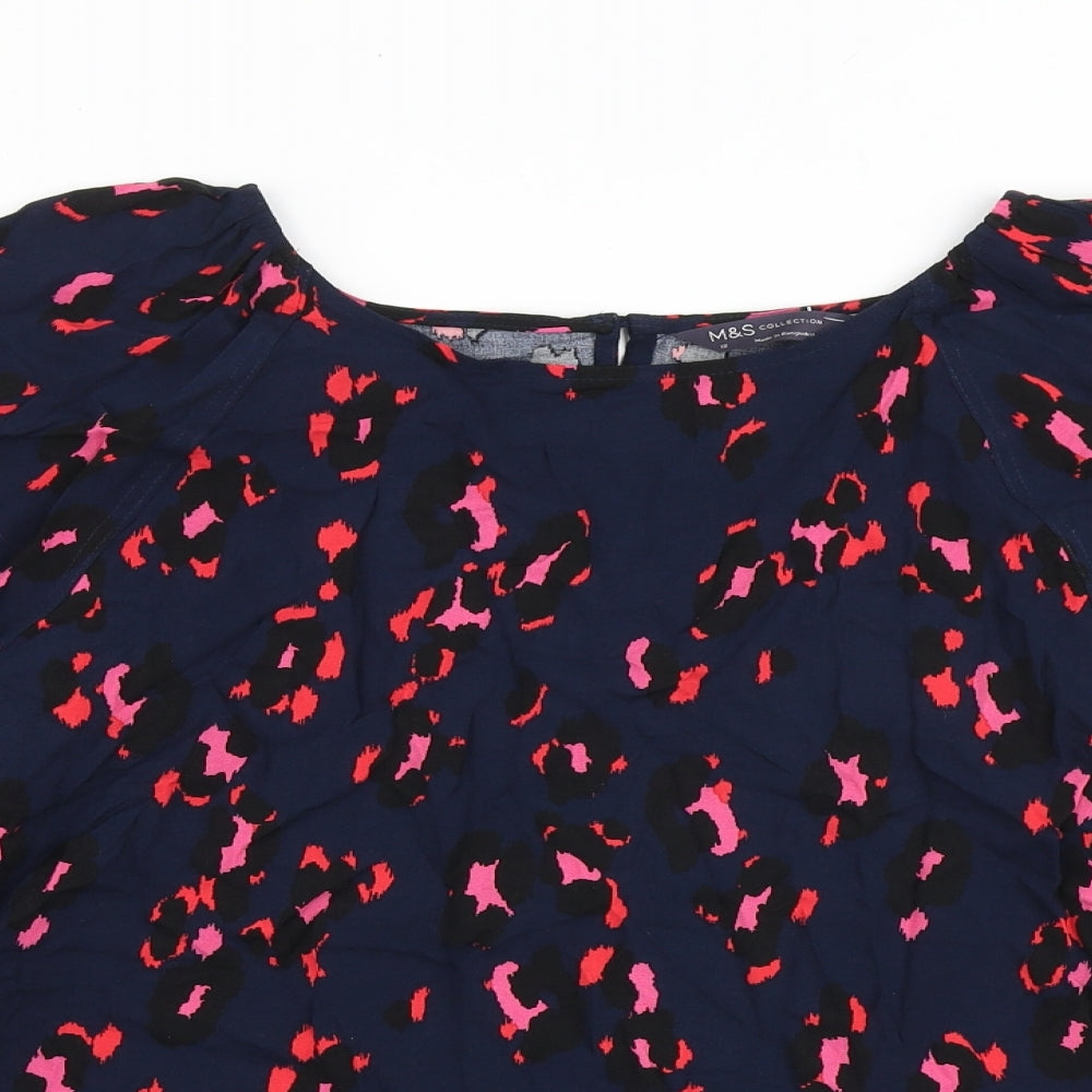 Marks and Spencer Womens Multicoloured Geometric Viscose Basic Blouse Size 12 Round Neck