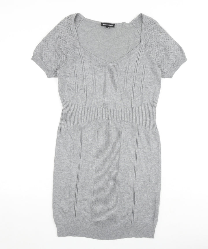 Warehouse Womens Grey Viscose Shift Size 14 V-Neck Pullover