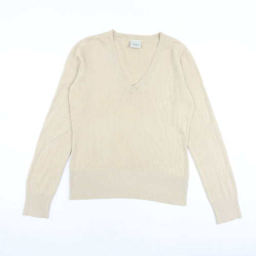NEXT Womens Beige V-Neck Acrylic Pullover Jumper Size 12