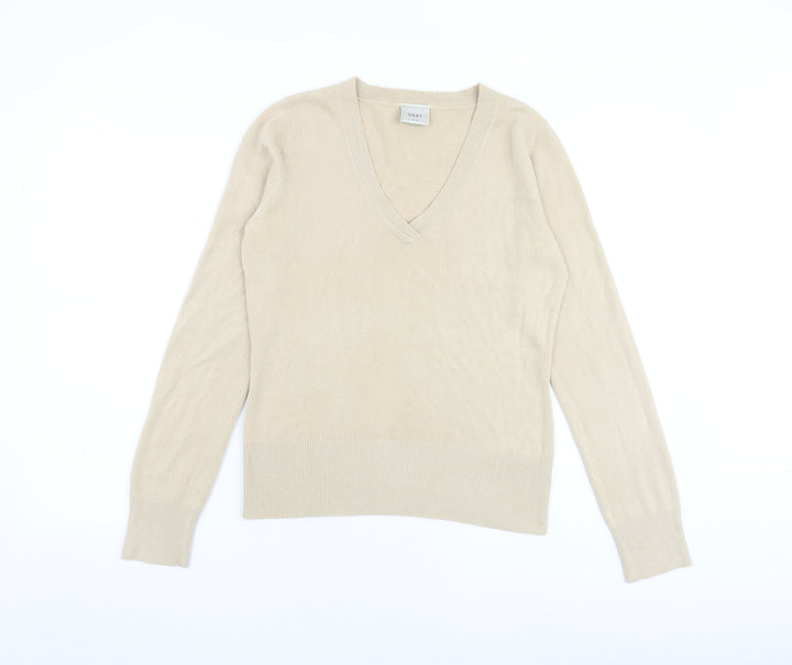NEXT Womens Beige V-Neck Acrylic Pullover Jumper Size 12