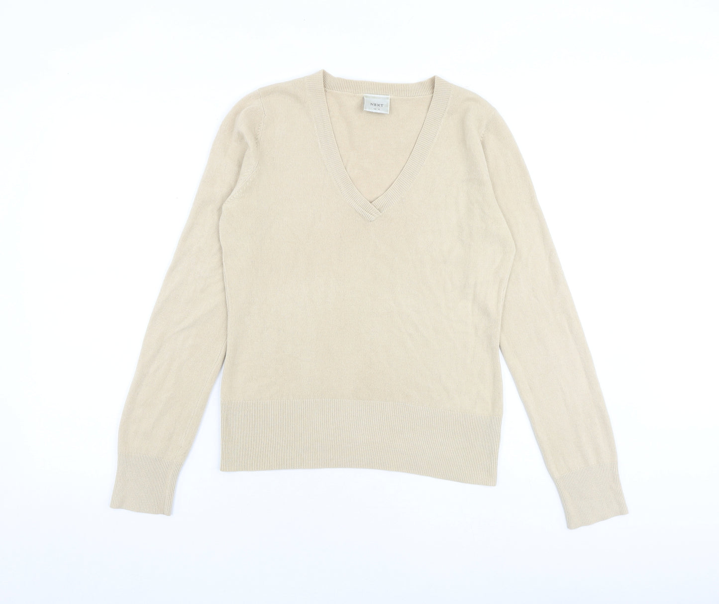 NEXT Womens Beige V-Neck Acrylic Pullover Jumper Size 12