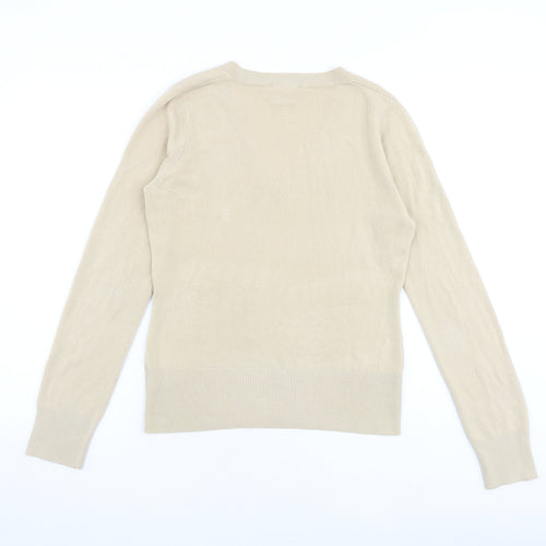 NEXT Womens Beige V-Neck Acrylic Pullover Jumper Size 12