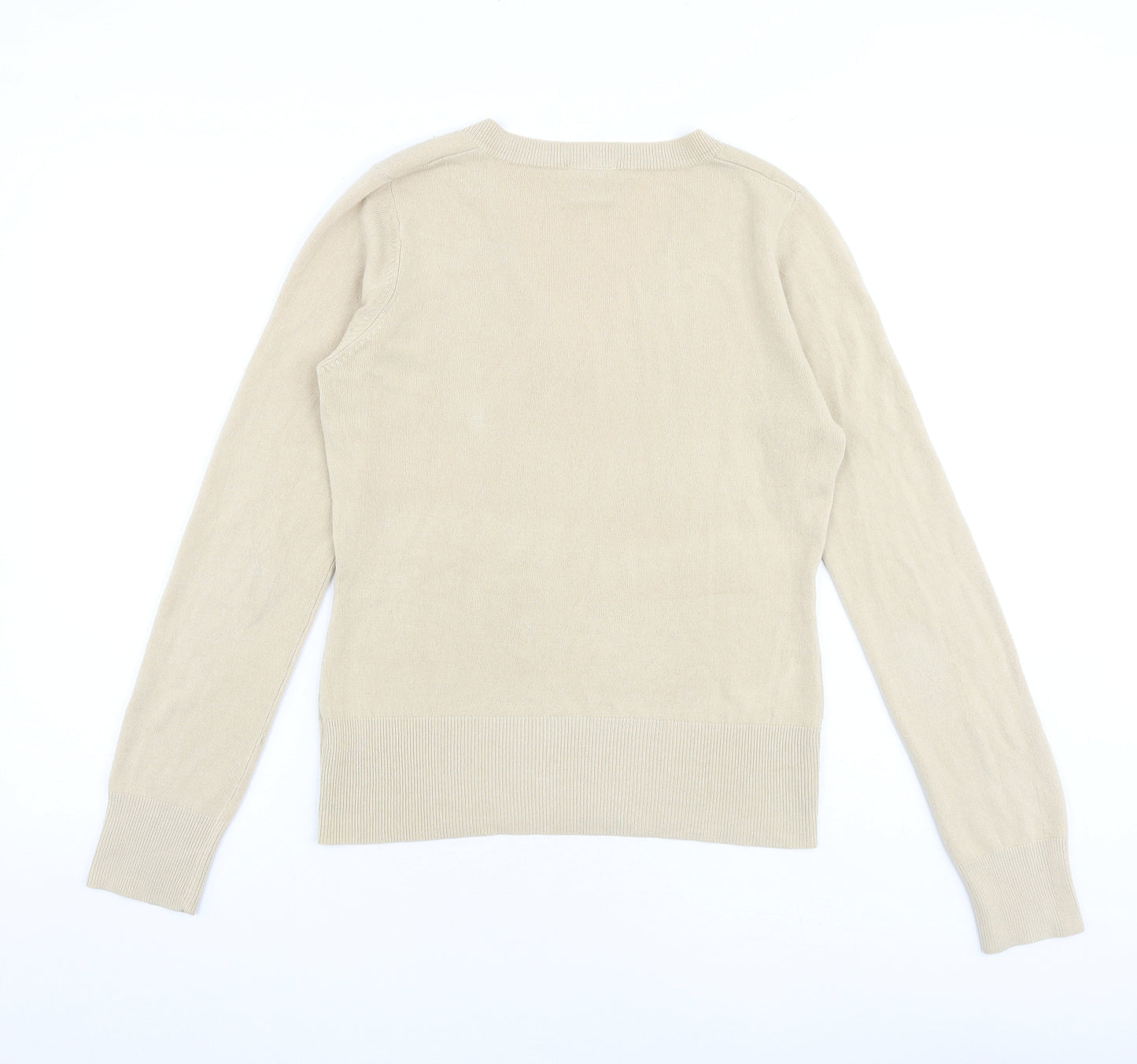NEXT Womens Beige V-Neck Acrylic Pullover Jumper Size 12